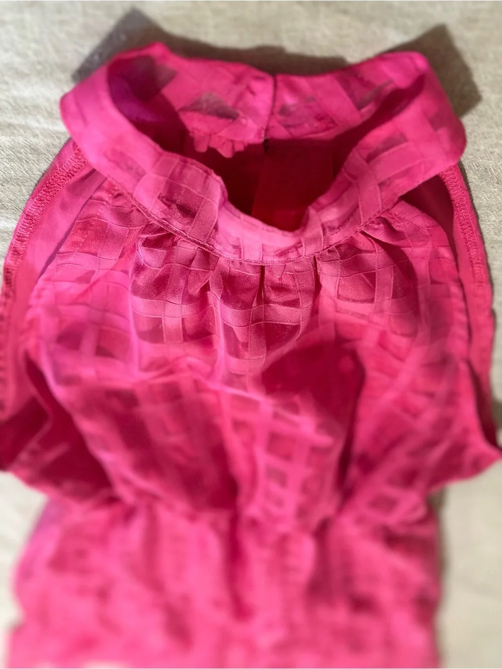 Windowpane Chiffon Halter Maxi Dress in Fuchsia Pink - Women’s L - Picture 12 of 16